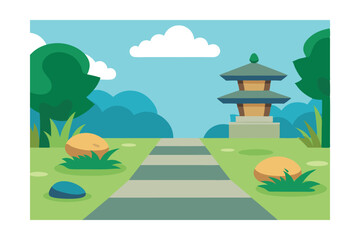 Fototapeta premium Serene Japanese Garden Landscape Pathway to Tranquility