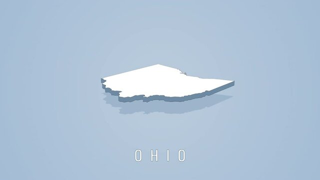 3D isometric map of Ohio with shadow on blue background