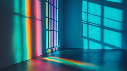 Vibrant Rainbow Light Through Window in Blue Room