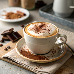 Obraz premium Delicious cappuccino with cinnamon and chocolate