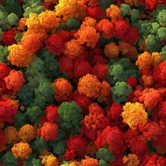 seamless texture vivid colors emerge from bird's-eye view of autumn forest, highlighting the rich tapestry red, orange, yellow, and green leaves. creates backdrop for various designs generative ai