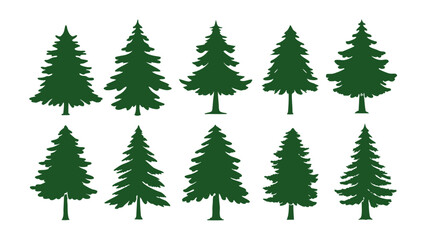Obraz premium A row of evergreen tree silhouettes in various sizes