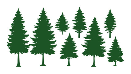 A row of evergreen tree silhouettes in various sizes