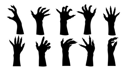 Set of doodle zombie hands silhouette.