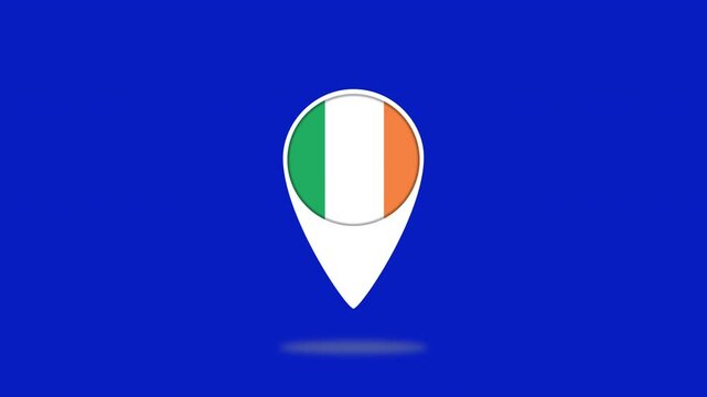 Ireland flag location pin on blue background