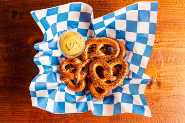 Hard pretzels with mustard