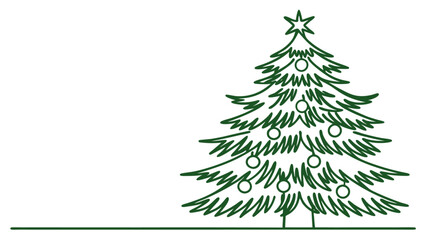 Green christmas tree line art style vector illustration