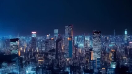 Digital metropolis: conceptual data flow over a vibrant urban landscape at night - Powered by Adobe