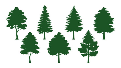 Fototapeta premium A row of evergreen tree silhouettes in various sizes