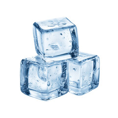 Three ice cubes stacked with condensation on a black background