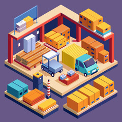 isometric view of a modern warehouse