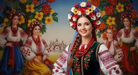 Ukrainian Woman in Traditional Folk Costume