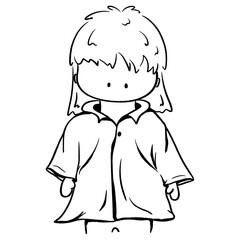 Girl character in large cloak outfit outline cartoon illustration