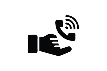Hand Offering Ringing Phone: Modern Minimalist Icon, Customer Service, Support, Assistance, Contact Us, Helpline.