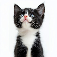 Tuxedo Kitten Looking Up with Sparkling Eyes