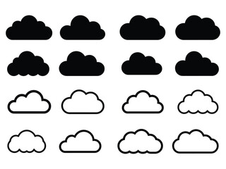 Clouds silhouette, Cloud icons set, Clouds silhouettes set isolated on white background