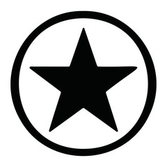 Black star design inside a black circle with a white background in a vector graphic image on transparent background