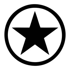 Black star centered within a white circle enclosed by a black ring graphic illustration on transparent background