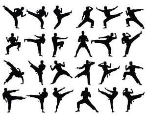Karate man silhouette, Martial art karate silhouettes collection, Karate, martial, arts, athletic, sport silhouette, Set of karate men silhouette on white background
