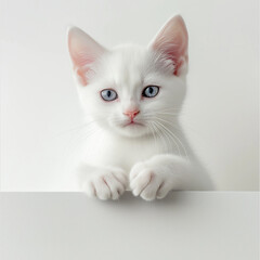 White Kitten Leaning on Invisible Surface