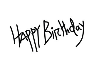 Black handwritten happy birthday text on white background