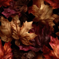 seamless background texture vibrant top aerial view showcases variety of autumn leaves in rich shades gold, red, and brown, providing ideal for various uses design projects generative ai