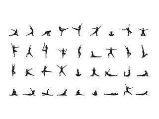 Collection of Black Silhouettes of People Performing Yoga Poses