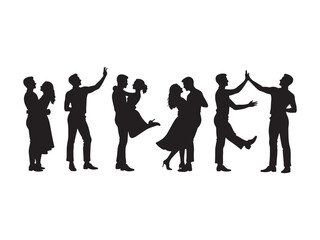 Diverse couples and individuals in silhouette poses