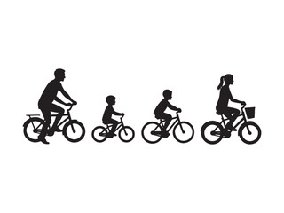 Fototapeta premium Family cycling silhouettes on white background bicycle