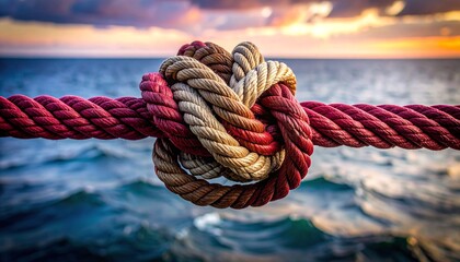Bold line nautical rope knot on ship deck with rich burgundy hues and muted contrast design