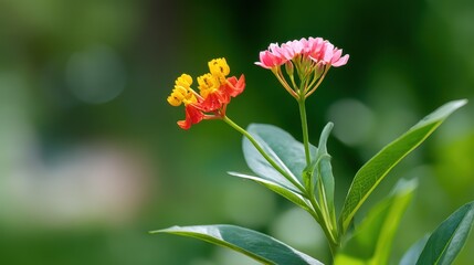 Close Up of Orange Yellow and Pink Flowering Plants Growing Side by Side in Garden