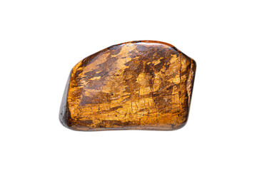 Closeup bronzite gemstone on white background (pyroxene group minerals)(selective focus)