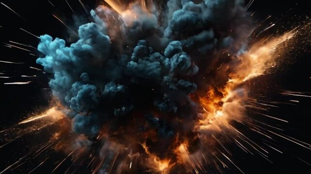 Particle Explosion with Glowing Fragments in Black Space