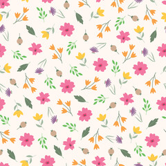 Blush pink yellow summer spring flowers vector seamless pattern. Romantic flowery surface design