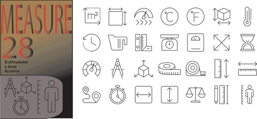 Measure line icon set. Editable stroke. Vector illustration 