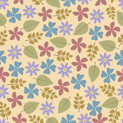Bright Scandinavian flowers seamless pattern. Floral vector surface design