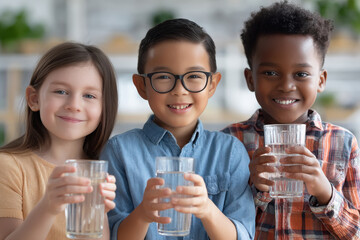 childrens races holding glasses with hand