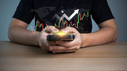 Business analyze buy or sell economic growth charts for business finance decisions and financial...