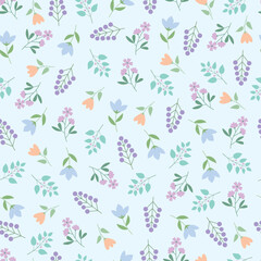 Bright summer spring flowers and leaves floral vector seamless surface pattern