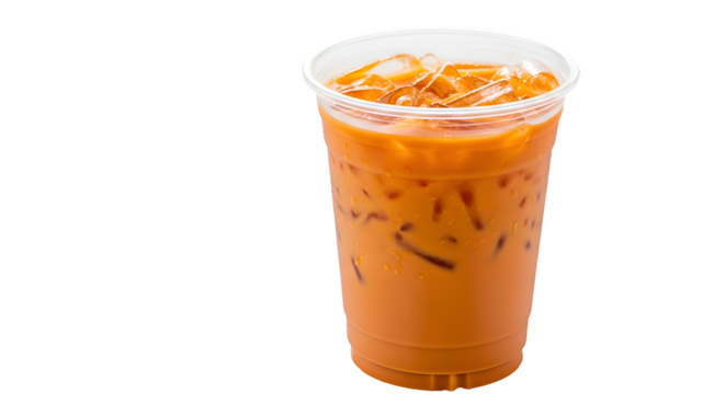 Refreshing Iced Tea with Ice Cubes, a Delicious Drink in a Plastic Cup with Transparent Background