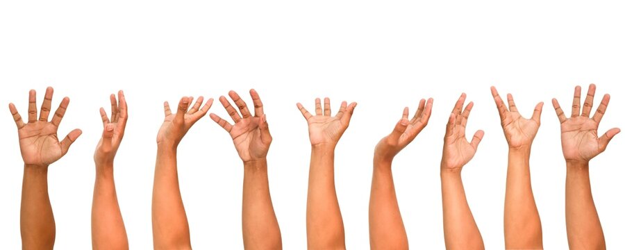 Diverse hands reaching up in unity, symbolizing collaboration and support in various directions - Powered by Adobe