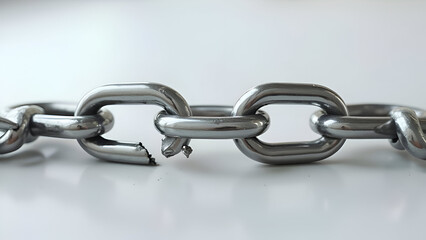 Obraz premium Broken metal chain representing weakness, failure, and fragility