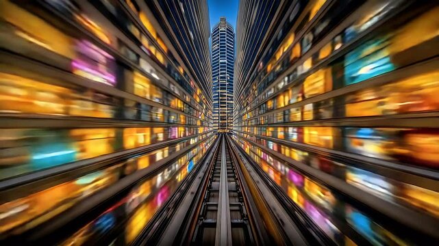 Moving Through Cityscape Fast Motion Building Windows View