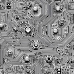 seamless design features pattern showcasing circuit board with complex white line work against gray backdrop, ideal for modern tech-themed backgrounds and projects generative ai