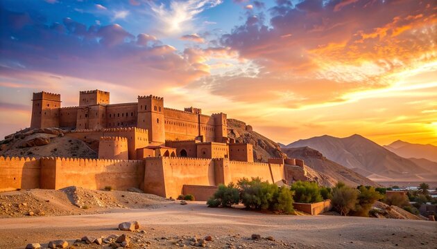 Majestic al qar castle set against the desert horizon in the al qar region of iran