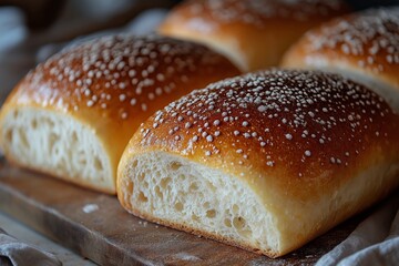 dinner roll halves closeup in golden brown tones appetizer concept