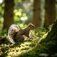 Naklejka premium Content squirrel resting comfortably in the woods with a minimalist touch to natural habitat