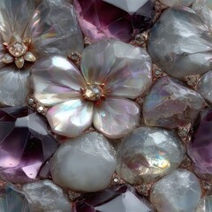 seamless texture intricate patterns of jewelry featuring stunning floral elements made from iridescent stones are designed for backgrounds. ideal artistic projects and design work generative ai