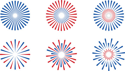 Set of Vibrant Starburst, 4th July Fireworks