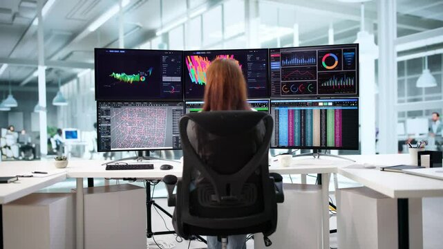 Researcher Woman Using 3D Chart Visualization Software